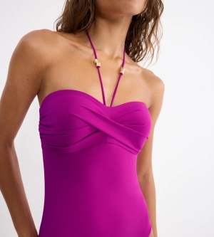 Costum de baie întreg bandeau, cu bretele detașabile, Triumph Summer Twist OPD 01 Mov - Img 3
