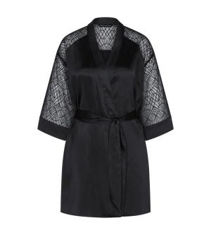 Halat satin Triumph A Weekend To Remember Negru | Kimono elegant cu dantelă - Img 5
