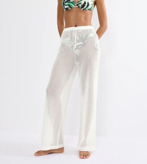 Pantaloni croșetați cu talie înaltă, Triumph Beach MyWear Crochet Trousers Crem
