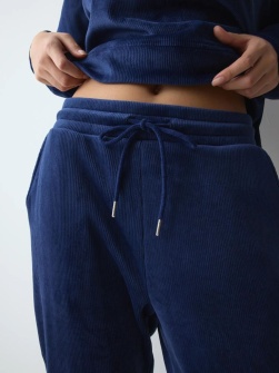 Pantaloni de casă din catifea reiată, Triumph Velour Rib Trousers Bleumarin - Img 3