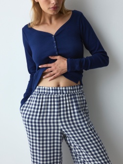 Set de pijama lungă din bumbac, Triumph Elevated Sets Bleumarin - Img 4