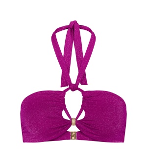 Sutien de baie tip bandeau fără burete cu lurex strălucitor, Triumph Summer Sunset Bandeau Mov - Img 5