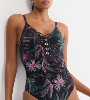 Costum de baie întreg cu cupe buretate, Triumph Summer Tropics OP 01 Negru - Img 3