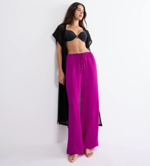 Pantaloni lungi evazați din satin, Triumph Summer Satin Trousers Mov - Img 4
