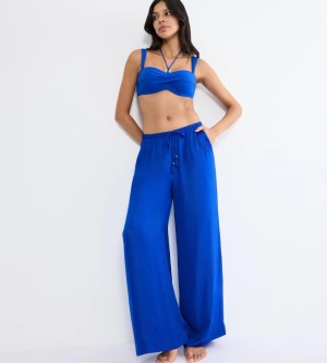 Pantaloni lungi evazați din satin, Triumph Summer Satin Trousers Albastru - Img 4