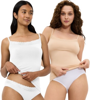 Set 2 maieuri invizibile din Modal cu bretele subțiri, Triumph Feel of Modal Spaghetti Top, alb și bej