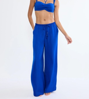 Pantaloni lungi evazați din satin, Triumph Summer Satin Trousers Albastru
