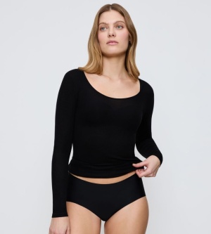 Bluză cu decolteu rotund adânc, Triumph Beauty Layers Top Scoop Neck Negru - Img 2