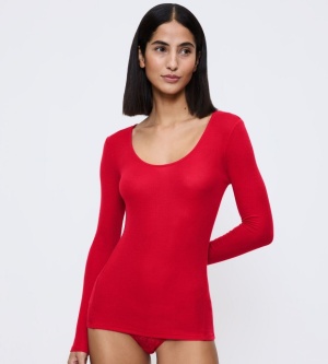 Bluză cu decolteu rotund adânc, Triumph Beauty Layers Top Scoop Neck Rosu - Img 2