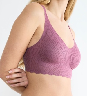 Bustieră fără armătură, dantelat, Sloggi ZERO Feel Bliss Bralette Mov - Img 3