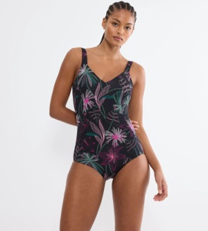 Costum de baie întreg cu armătură, fără burete, Triumph Summer Tropics OW Negru