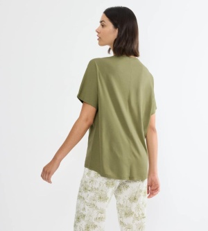 Bluză de pijama din bumbac, cu mânecă scurtă, Triumph Mix & Match Top Verde - Img 2