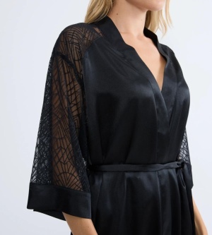 Halat satin Triumph A Weekend To Remember Negru | Kimono elegant cu dantelă - Img 3