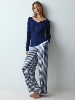 Set de pijama lungă din bumbac, Triumph Elevated Sets Bleumarin - Img 2