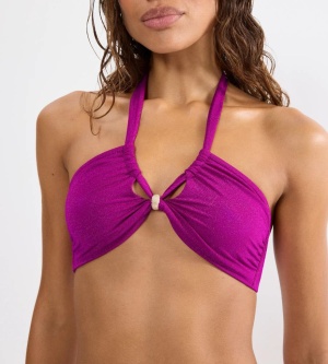Sutien de baie tip bandeau fără burete cu lurex strălucitor, Triumph Summer Sunset Bandeau Mov - Img 3