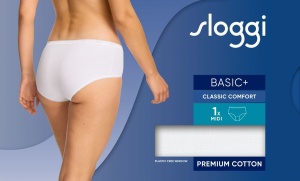 Chilot clasic cu talie medie, invizibil sub haine, Sloggi Basic+ Midi, Alb