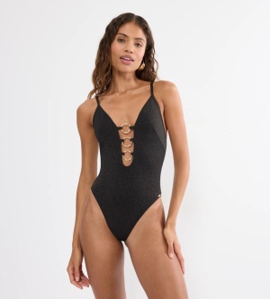 Costum de baie fără burete, cu lurex strălucitor, Triumph Summer Sunset O 02 Negru