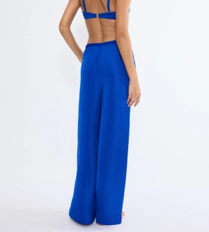 Pantaloni lungi evazați din satin, Triumph Summer Satin Trousers Albastru - Img 2