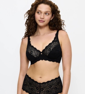 Sutien cu armătură din dantelă florală, Triumph Amourette W Negru