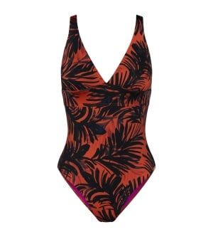 Costum de baie întreg, cu efect modelator, decolteu plunge, Triumph Summer Palm OP 02, Maro - Img 5
