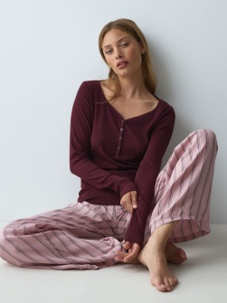 Set de pijama lungă din bumbac, Triumph Elevated Sets Bordo