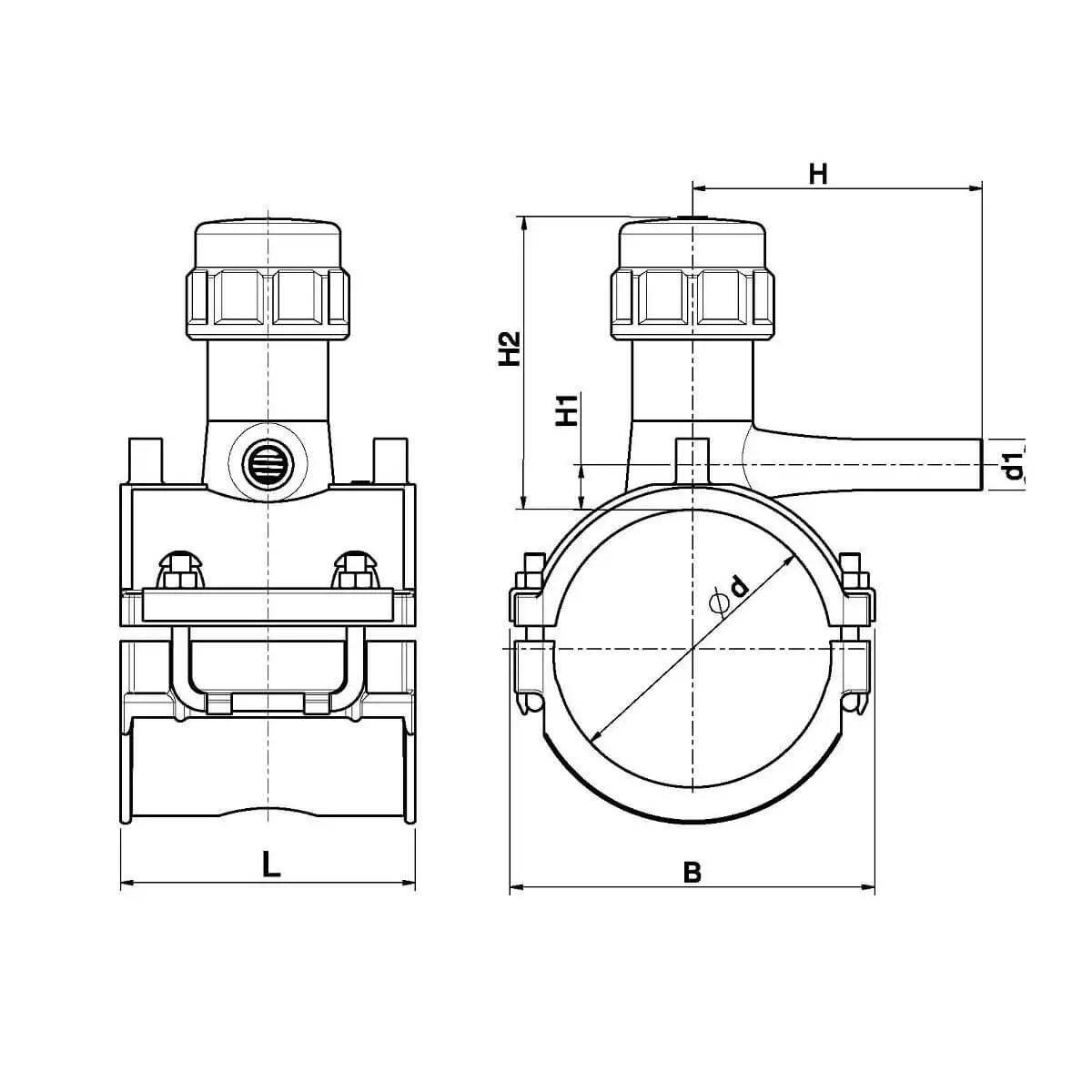 Teu cu colier electrofuziune, Ø125 x Ø32 mm, PN16, pentru bransament