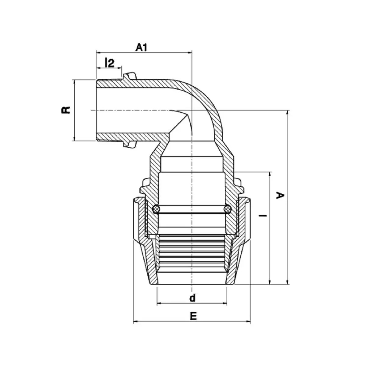 Cot PEHD, Ø20 mm x 1/2 E, 90º, PN16, Plasson