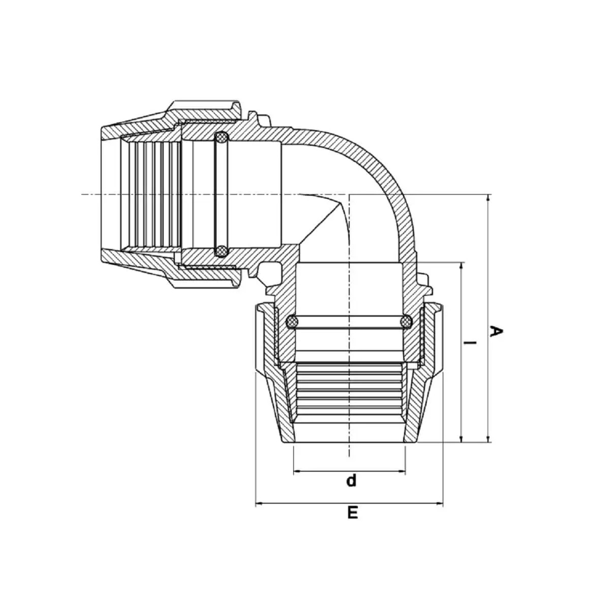 Cot PEHD, Ø25 mm, 90°, PN16, Plasson