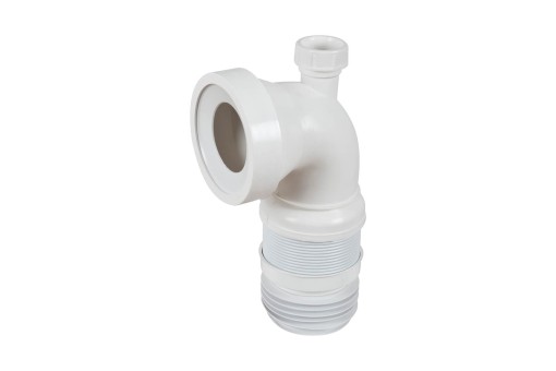 Racord WC cu insertie metalica, extensibil cu cot la 90°, racord masina de spalat, Alb