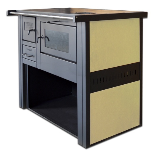 Termosoba pe lemn Termax Culina, 12.05 kW, evacuare pe dreapta, cuptor integrat, randament 85.29%, 80 m², Bej