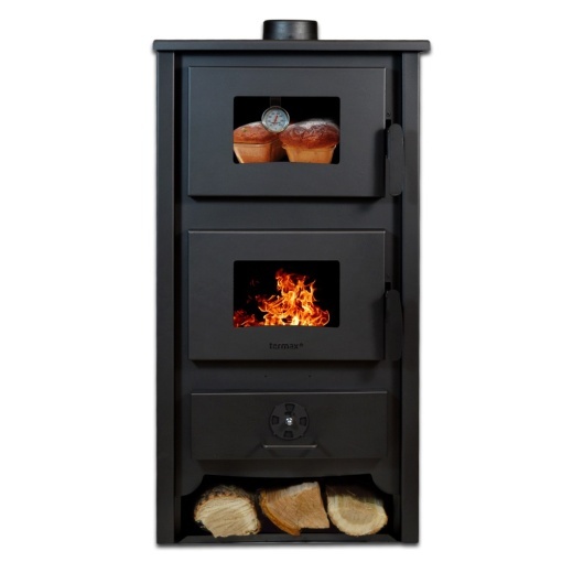Termosoba pe lemn Termax Codru, 24.43 kW, cuptor integrat, randament 85.10%, 155 m², Negru