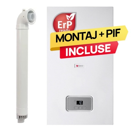Pachet centrala termica pe gaz in condensare Saunier Duval Semia 25-A, 19.1 kW, Kit evacuare inclus + Montaj + PIF (valabil pentru NEAMT, IASI si BARLAD)