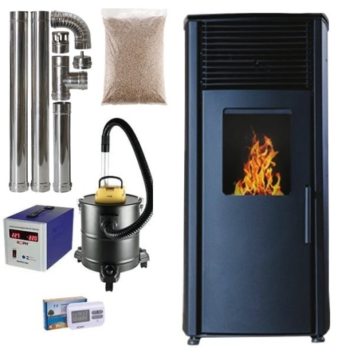 Pachet soba pe peleti KOPH PD 10 kW, cu aer cald, buncar peleti 12 kg, 60 mp, Negru