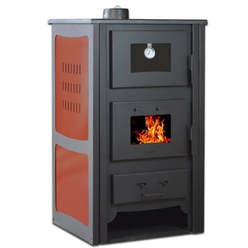 Soba pe lemn Termax Doina, 12.2 kW, randament 84.17%, 80 m², spatiu depozitare lemne, cuptor de gatit integrat, Maro
