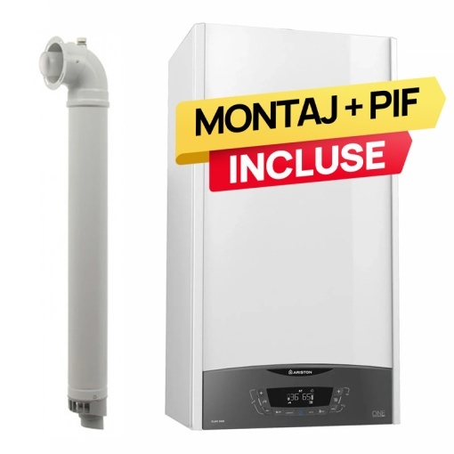Pachet centrala termica pe gaz/GPL in condensare Ariston Clas One WIFI 24 kW, incalzire si ACM, Kit evacuare inclus + Termostat ambiental Wifi + Montaj + PIF (valabil pentru NEAMT, IASI si BARLAD)