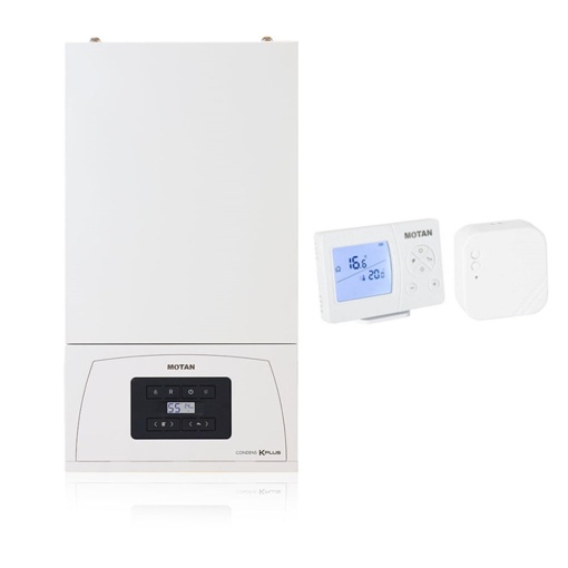 Pachet centrala termica pe gaz in condensare Motan Condens KPlus C38GC20V1, 20 kW, incalzire si ACM + Termostat wireless SENNA 270 RF