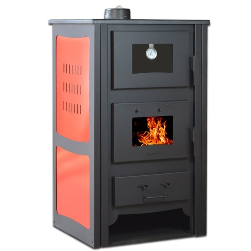 Soba pe lemn Termax Doina, 12.2 kW, randament 84.17%, 80 m², spatiu depozitare lemne, cuptor de gatit integrat, Rosu
