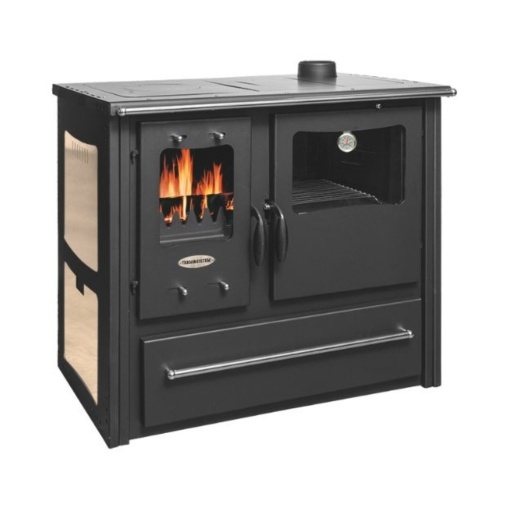 Soba pe lemn Termax Rustik, Fonta, 9.5 kW, evacuare pe dreapta, cuptor integrat, randament 76.1%, 63 m², Bej