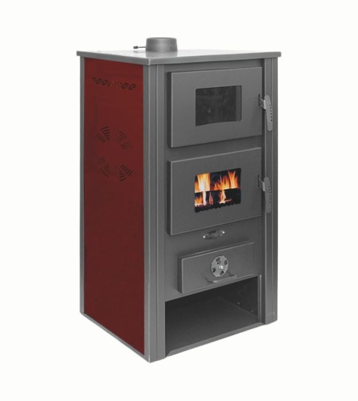 Termosoba pe lemn Termax Zorile, 24.43 kW, cuptor integrat, randament 85.10%, 155 m², Bordo