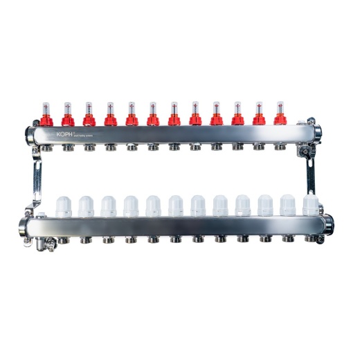 Ansamblu distribuitor pentru incalzire in pardoseala, 12 cai, KOPH, inox 1"