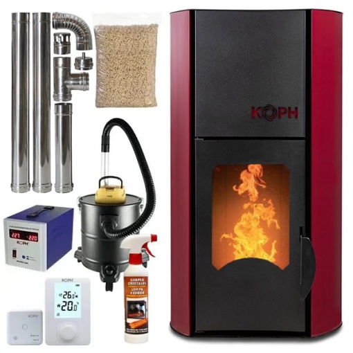 Pachet termosemineu cu peleti KOPH PM 30 kW, 200 mp, buncar peleti 30 kg, diametru cos fum ⌀80 mm, pompa recirculare si vas expansiune incorporate, Bordo