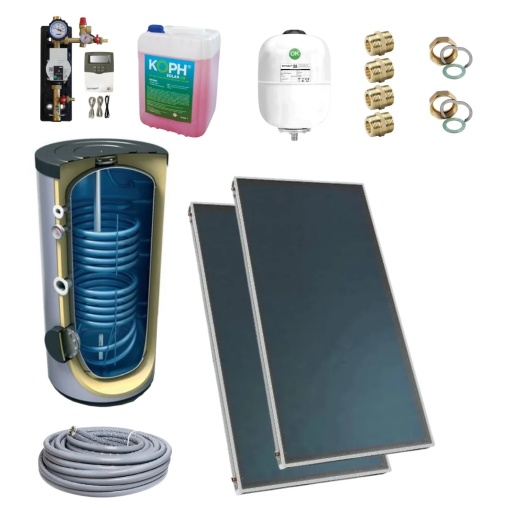 Pachet 2 panouri solare plane Tesy SP 08 200 CSL, 1.8 m² + Boiler stativ TESY EV 7/5 S2, 200 l, 2 serpentine + Accesorii montaj
