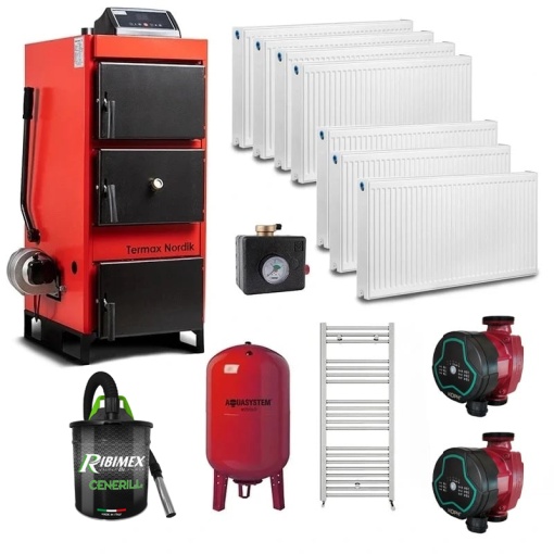 Pachet centrala pe lemn/carbune Termax Nordik 46 kW echipat cu calorifere si accesorii