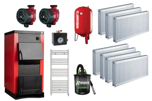 Pachet centrala/cazan pe lemne Termax 30 kW cu regulator de tiraj inclus, Ø 180 mm, volum manta apa 90 litri, complet echipata