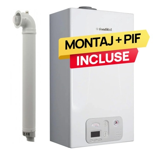 Pachet centrala termica pe gaz/GPL in condensare Fondital Antea KC 24 kW, incalzire si ACM, Clasa A, Kit de evacuare inclus + Montaj + PIF (valabil pentru NEAMT, IASI si BARLAD)