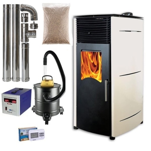 Pachet soba pe peleti KOPH PD 10 kW, cu aer cald, buncar peleti 12 kg, 60 mp, Crem