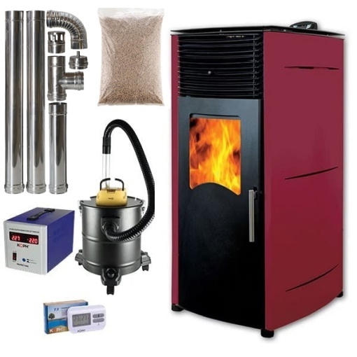 Pachet soba pe peleti KOPH PD 8 kW, cu aer cald, buncar peleti 8 kg, 40 mp, Bordo
