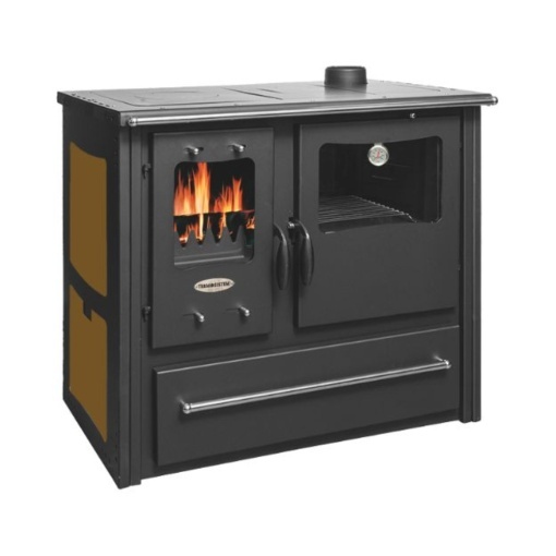 Soba pe lemn Termax Rustik, Samota, 9.5 kW, evacuare pe dreapta, cuptor integrat, randament 76.1%, 63 m², Maro