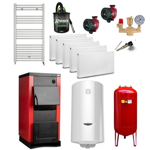 Pachet Centrala/Cazan pe lemn Termax 25 kW, cu ardere standard, volum manta apa 75 litri, grup siguranta, pompa recirculare, regulator de tiraj, vas expansiune, boiler, radiatoare