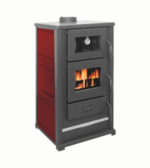 Soba pe lemn Termax Bucovina, 12.2 kW, cuptor incorporat, randament 84.17%, 80 m², Bordo